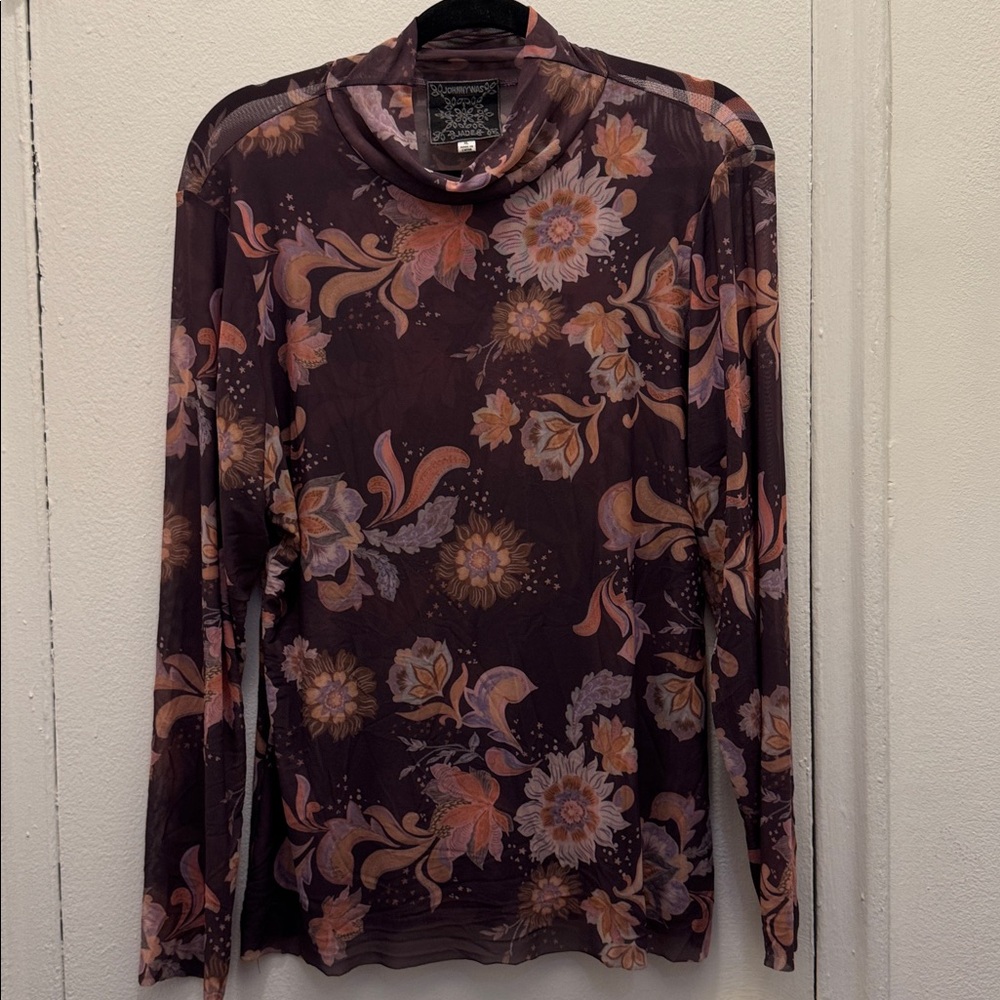 Johnny Was Floral Long Sleeve Top - Purple and Pink
